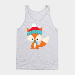 Winter Fox, Cute Fox, Fox With Hat, Fox With Scarf Tank Top